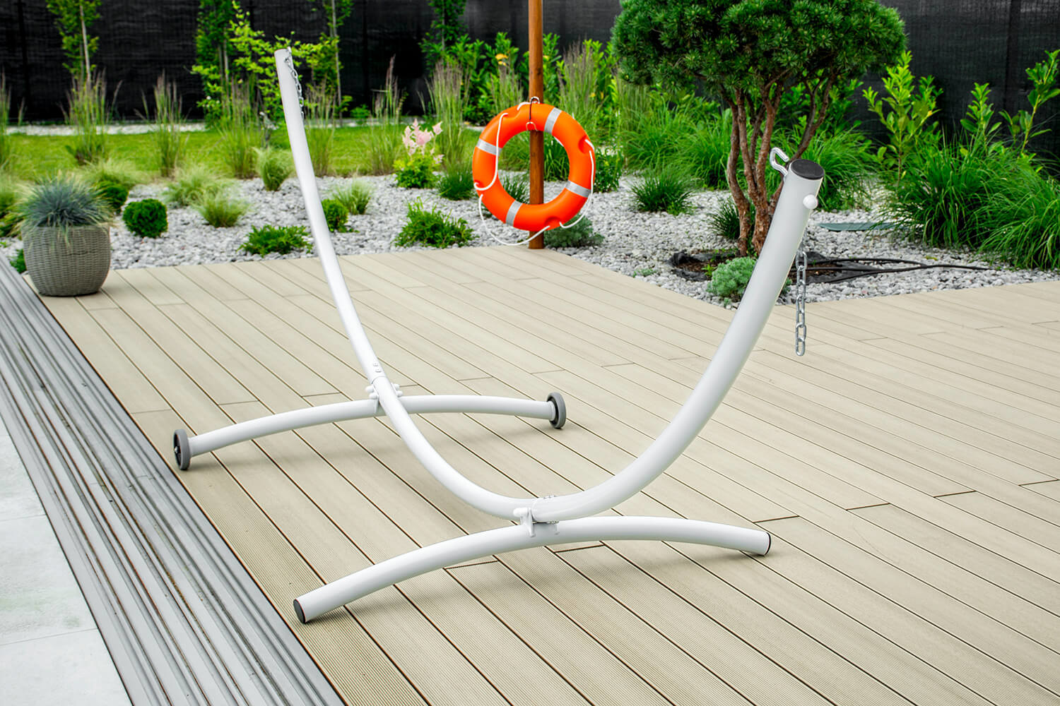 Hangmat standaard - met wielen - 380x130x125 cm - wit