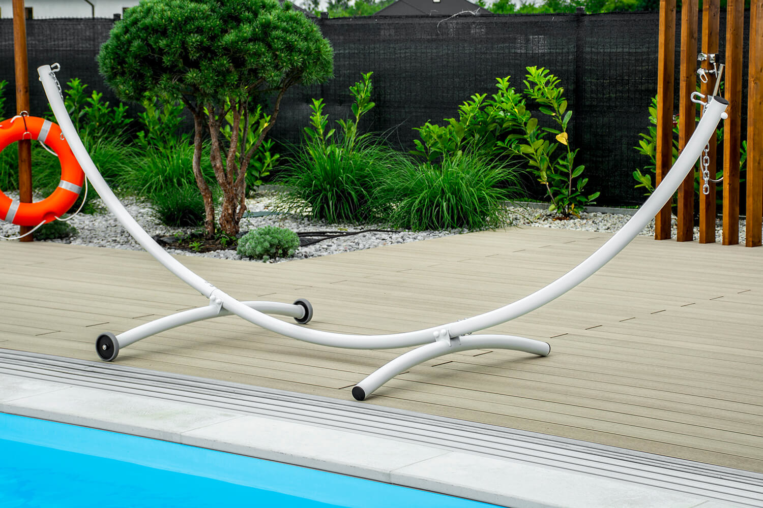 Hangmat standaard - met wielen - 380x130x125 cm - wit