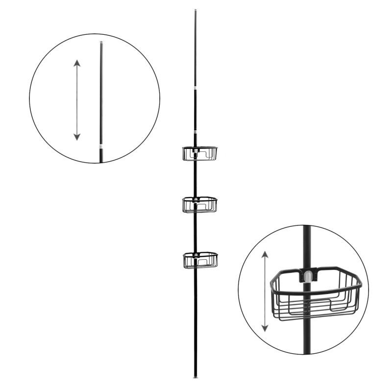 Telescopische doucherek - zwart - 3 niveaus