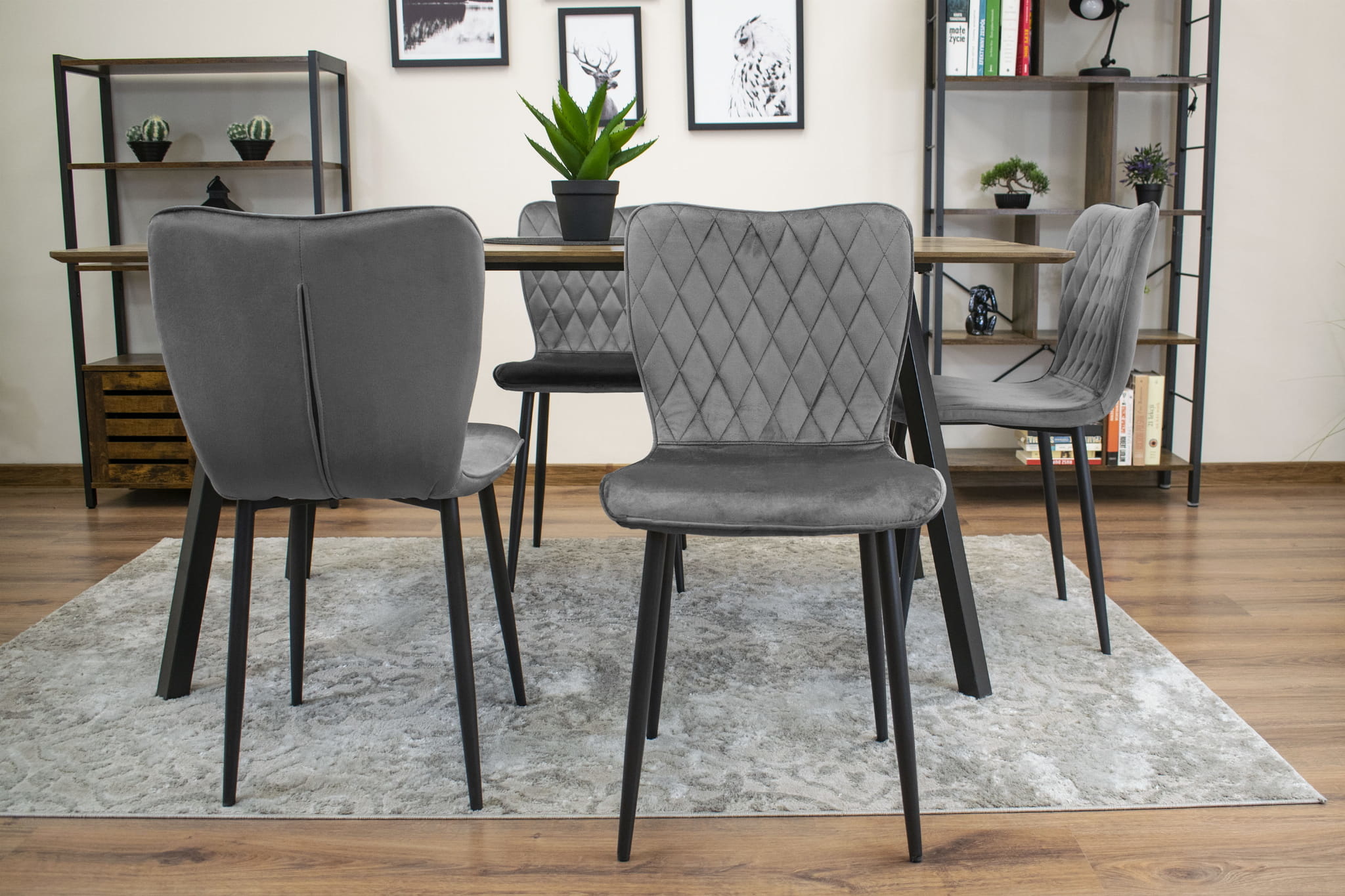 Fox velvet stoel - set van 4 eetkamerstoelen - donkergrijs