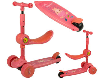 Driewieler kinderstep - met zitje - roze  - konijn - tot 30 kg