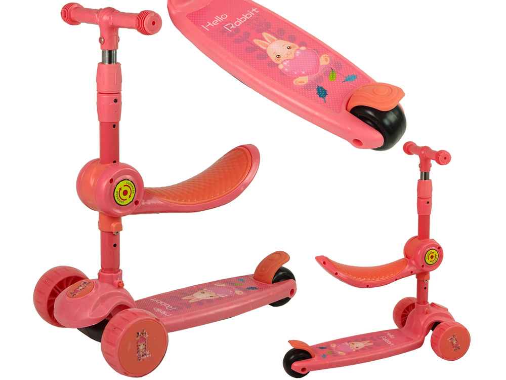 Driewieler kinderstep - met zitje - roze - konijn - tot 30 kg