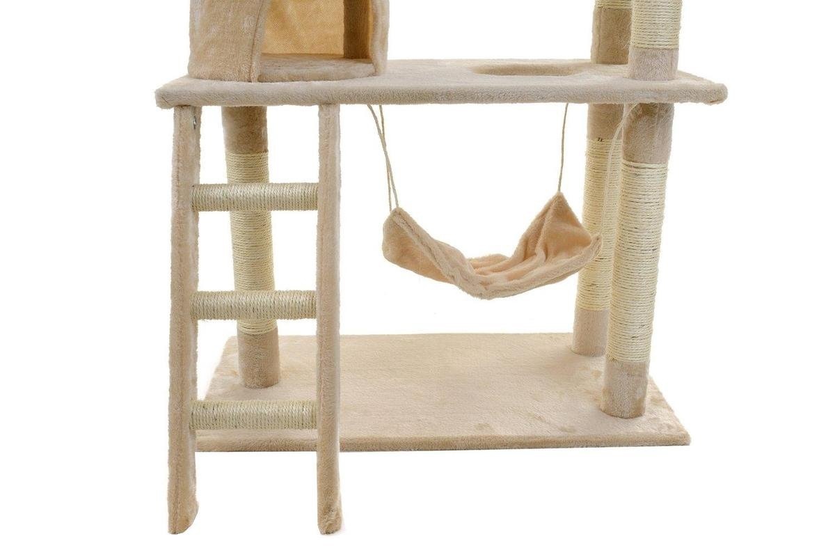 Krabpaal & speelhuis - katten - beige - 140 cm hoog - met hangmat