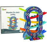 Houten racebaan - 4 speelgoedautos - getallen leren - 30x8x33 cm