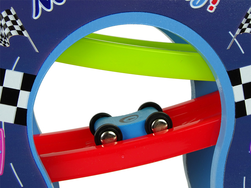 Houten racebaan - 4 speelgoedautos - getallen leren - 30x8x33 cm