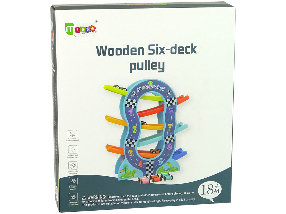 Houten racebaan - 4 speelgoedautos - getallen leren - 30x8x33 cm