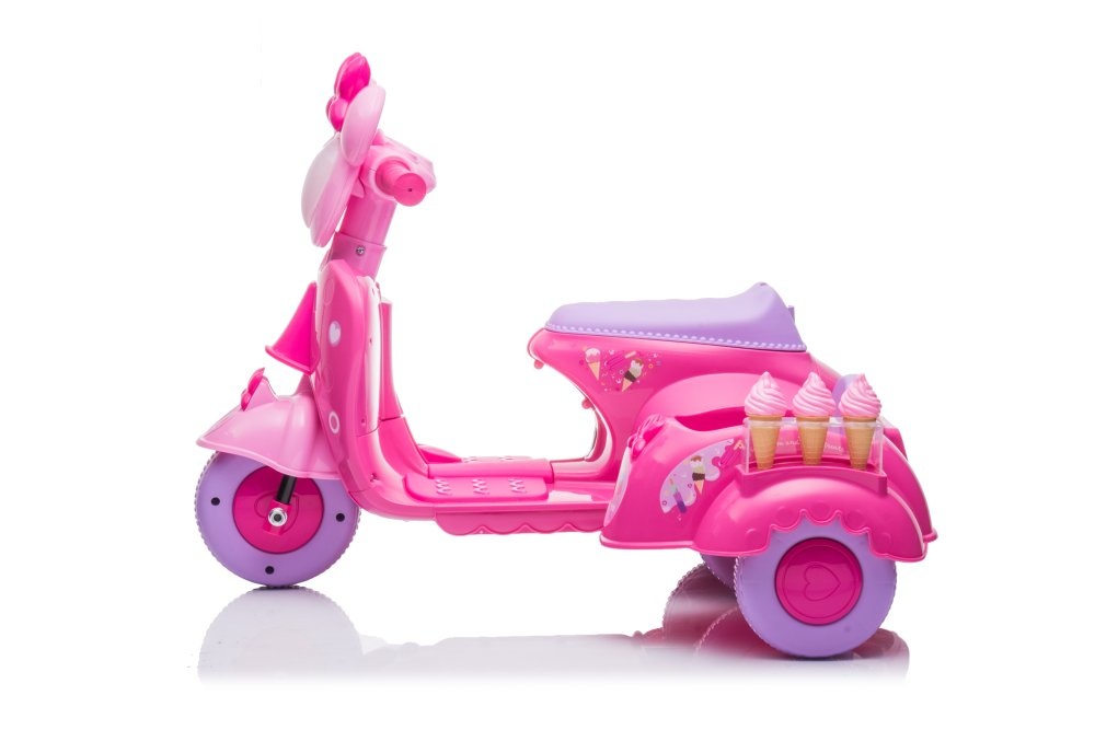Kinder scooter - roze - met zijspan - elektrisch - max. 30kg