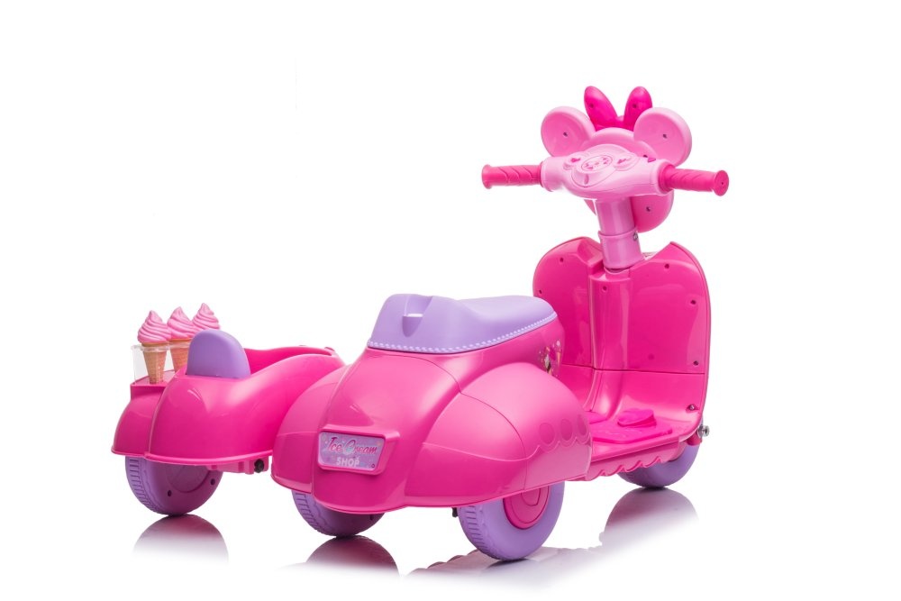 Kinder scooter - roze - met zijspan - elektrisch - max. 30kg