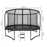 Trampoline - 305 cm - met net en ladder - tot 150 kg - zwart