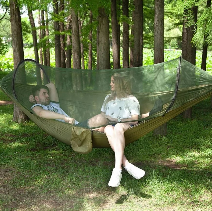 Choice Hangmat met klamboe - outdoor - kaki gekleurd - 270 x 140 cm - VC-Lifestyle