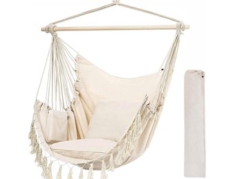 Hangstoel met kussen - binnen en buiten - beige - 100x130 cm