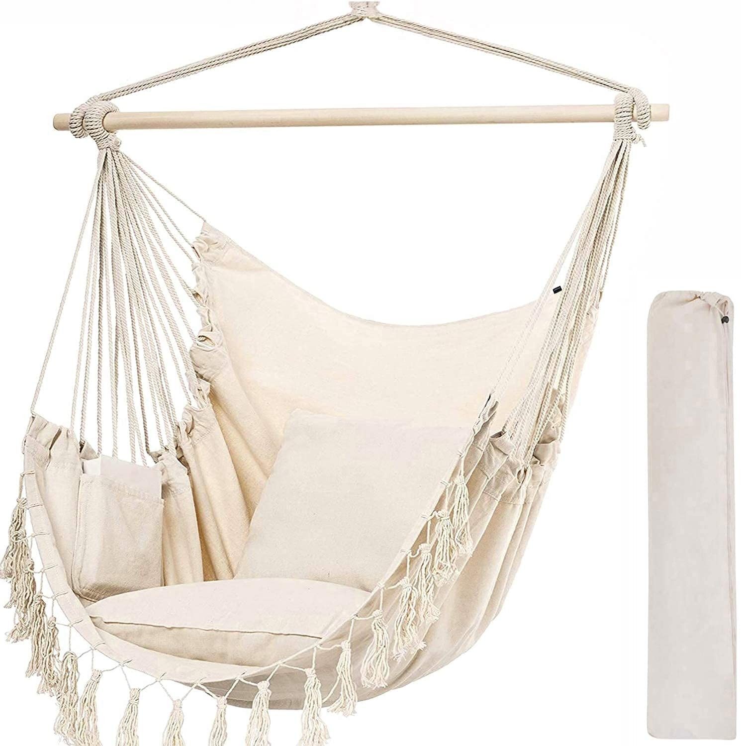 Hangstoel met kussen - binnen en buiten - beige - 100x130 cm