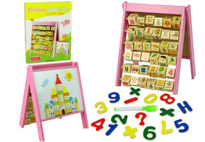 Educatief bord - hout- alfabet - cijfers - magneten - roze
