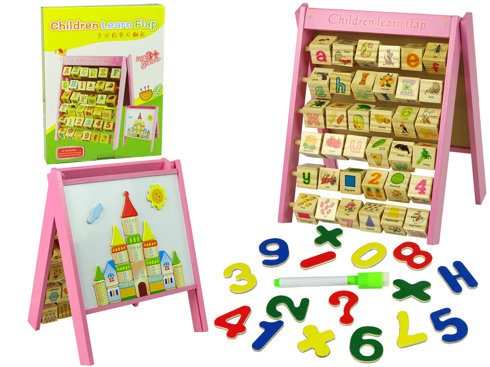 Educatief bord - hout- alfabet - cijfers - magneten - roze
