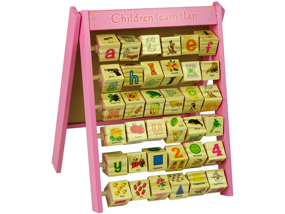 Educatief bord - hout- alfabet - cijfers - magneten - roze