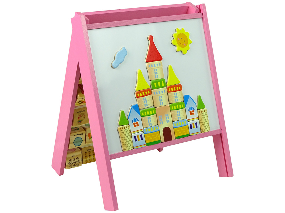 Educatief bord - hout- alfabet - cijfers - magneten - roze
