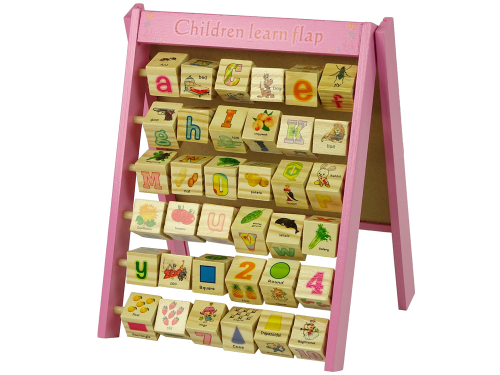 Educatief bord - hout- alfabet - cijfers - magneten - roze