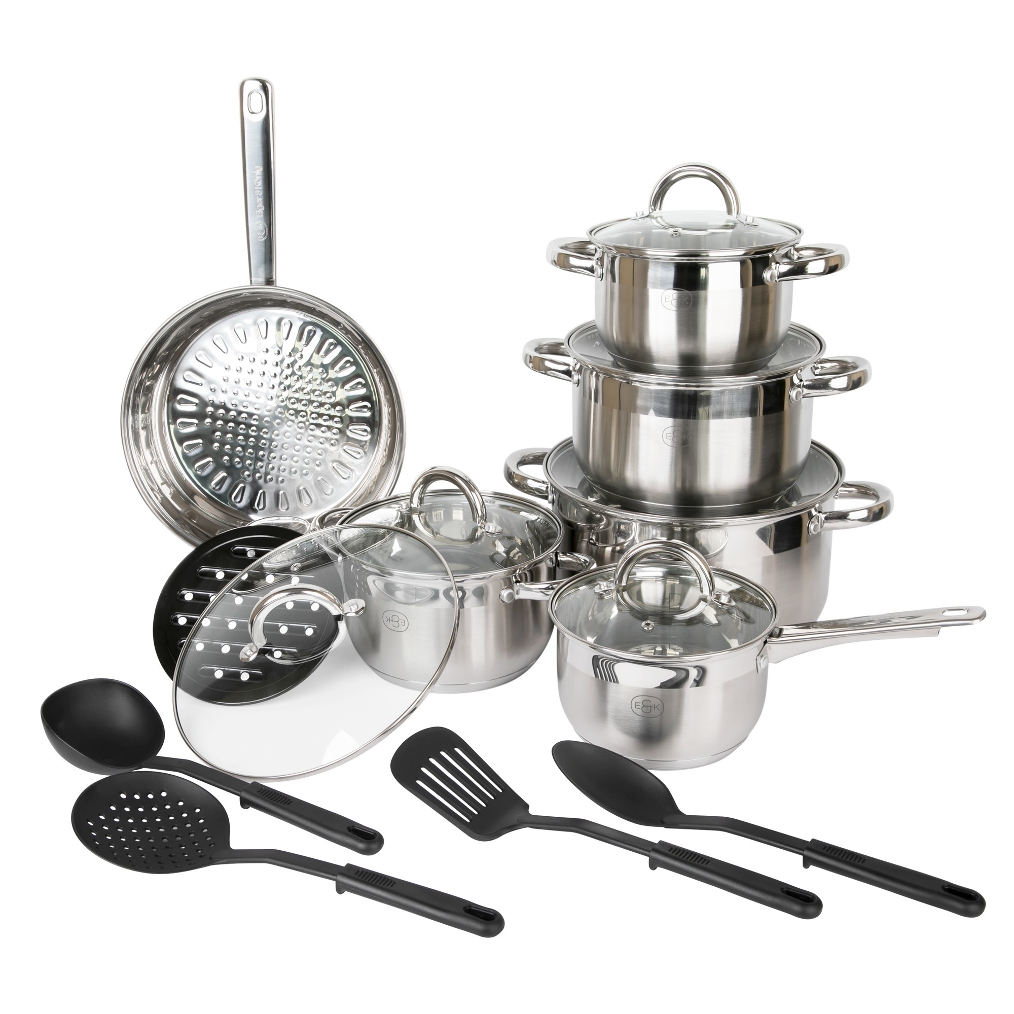 Pannenset RVS - grijs - 12 delig - geschikt voor inductie & keramisch