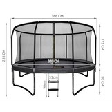 Trampoline - 366 cm - met net en ladder - tot 150 kg - zwart