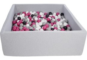 Ballenbak - stevige ballenbad - 120x120 cm - 600 ballen Ø 7 cm - wit, roze, grijs, zwart.