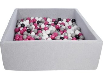Ballenbak - stevige ballenbad - 120x120 cm - 600 ballen Ø 7 cm - wit, roze, grijs, zwart.