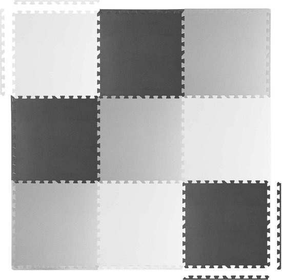 Puzzel speelmat voor kinderen - 9 stukken - 180x 180 - wit, grijs & zwart
