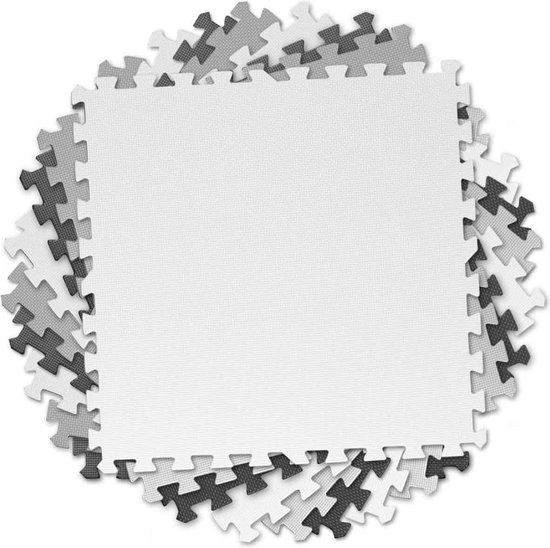 Puzzel speelmat voor kinderen - 9 stukken - 180x 180 - wit, grijs & zwart