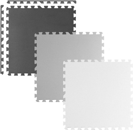 Puzzel speelmat voor kinderen - 9 stukken - 180x 180 - wit, grijs & zwart