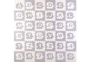 Puzzel speelmat voor kinderen - alfabet, cijfers & treinen - 180x180 cm - grijs & wit