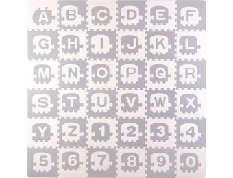 Puzzel speelmat voor kinderen - alfabet, cijfers & treinen - 180x180 cm - grijs & wit