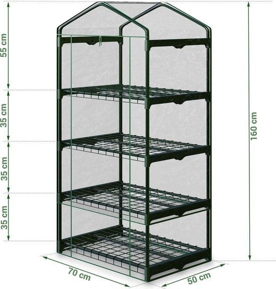 Kweek kast - overdekt - 4 schappen - 70x50x160 cm
