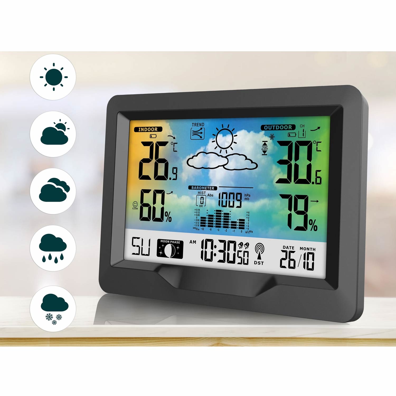 Weerstation - met buitensensor - kleuren display - 16x3x11,5 cm