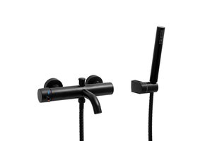 Badkraan - met handdouche - mat zwart - wandmontage