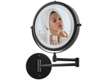 Make up spiegel met licht - zwart - rond 20 cm - met knikarm