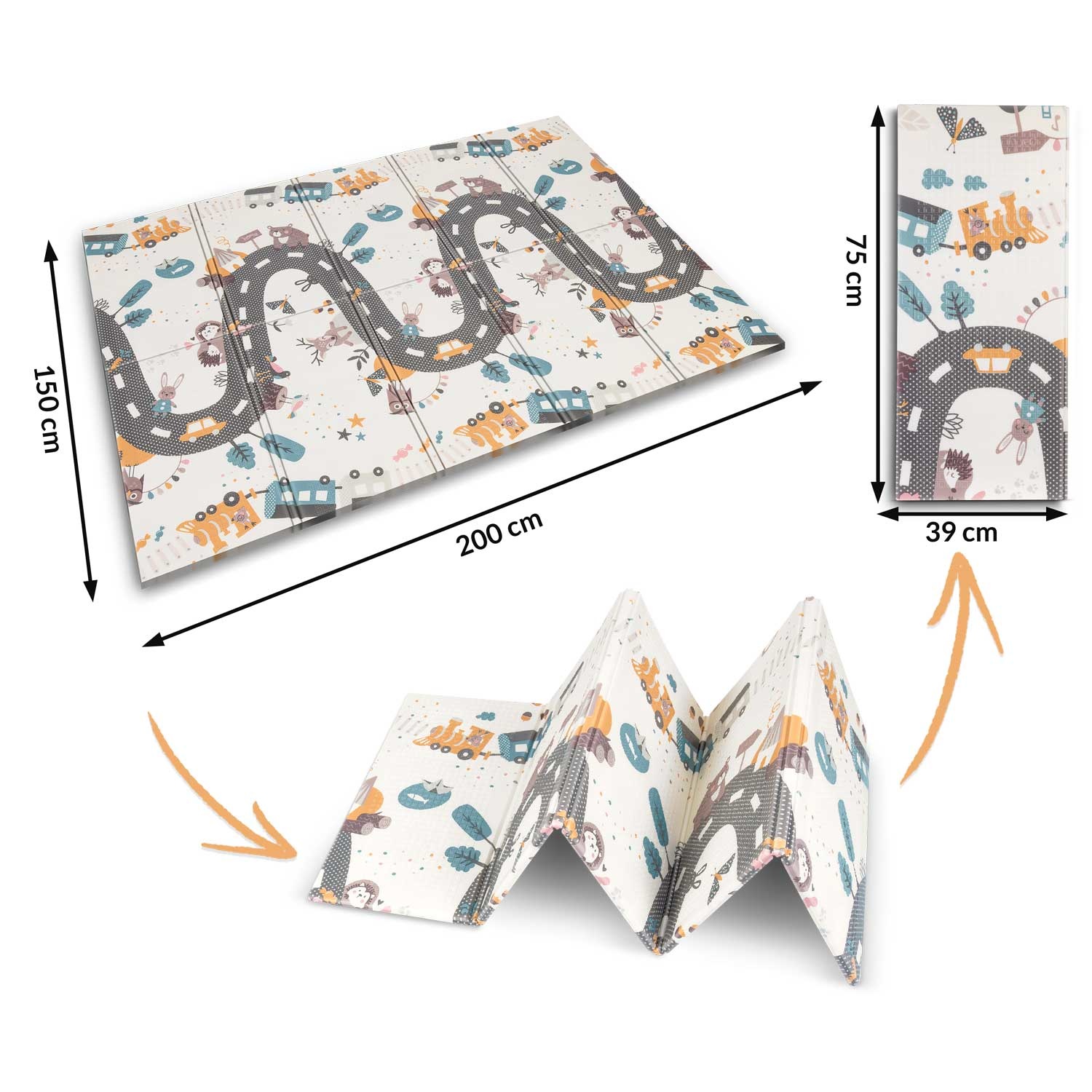 Speelmat foam - 200x150x1 cm - dubbelzijdig - thema auto