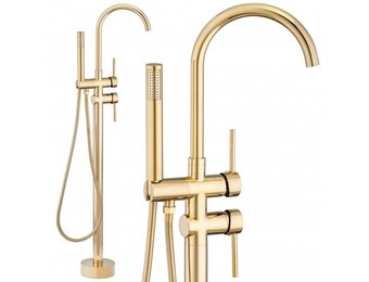 Vrijstaande badkraan - goud - met handdouche - 114 cm hoog
