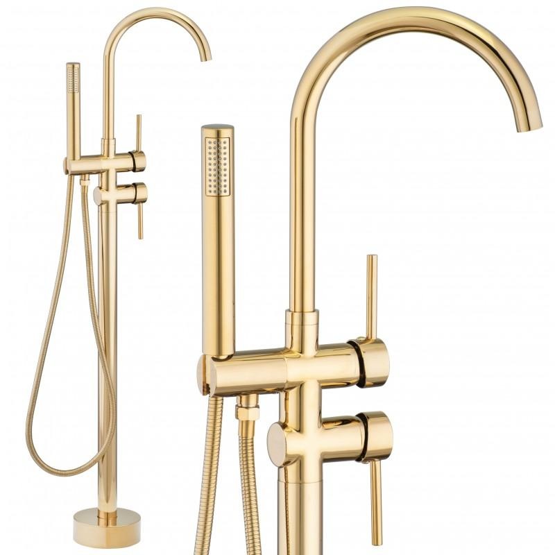 Vrijstaande badkraan - goud - met handdouche - 114 cm hoog