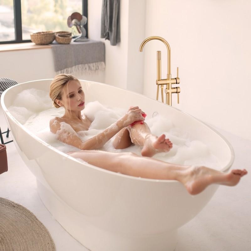 Vrijstaande badkraan - goud - met handdouche - 114 cm hoog