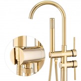 Vrijstaande badkraan - goud - met handdouche - 114 cm hoog