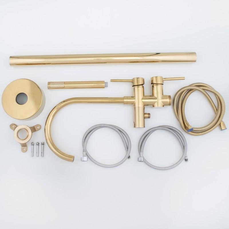 Vrijstaande badkraan - goud - met handdouche - 114 cm hoog
