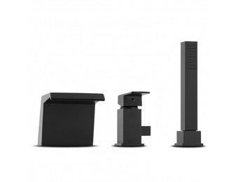 Badkraan met handdouche - en waterval uitloop - 3-gats - zwart