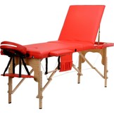 Houten massagetafel - 3 segmenten - verstelbaar - rood ECO-leer - 213 cm lang