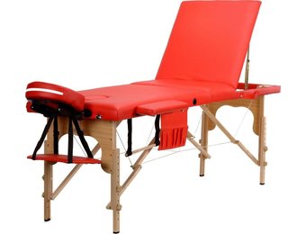Houten massagetafel - 3 segmenten - verstelbaar - rood ECO-leer - 213 cm lang