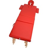 Houten massagetafel - 3 segmenten - verstelbaar - rood ECO-leer - 213 cm lang