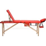 Houten massagetafel - 3 segmenten - verstelbaar - rood ECO-leer - 213 cm lang