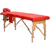 Houten massagetafel - 3 segmenten - verstelbaar - rood ECO-leer - 213 cm lang