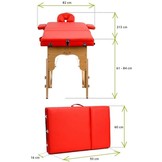 Houten massagetafel - 3 segmenten - verstelbaar - rood ECO-leer - 213 cm lang
