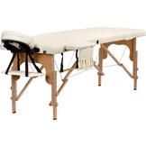 Houten massagetafel - 2 segmenten - verstelbaar - crème ECO-leer - 216 cm lang