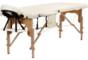 Houten massagetafel - 2 segmenten - verstelbaar - crème ECO-leer - 216 cm lang