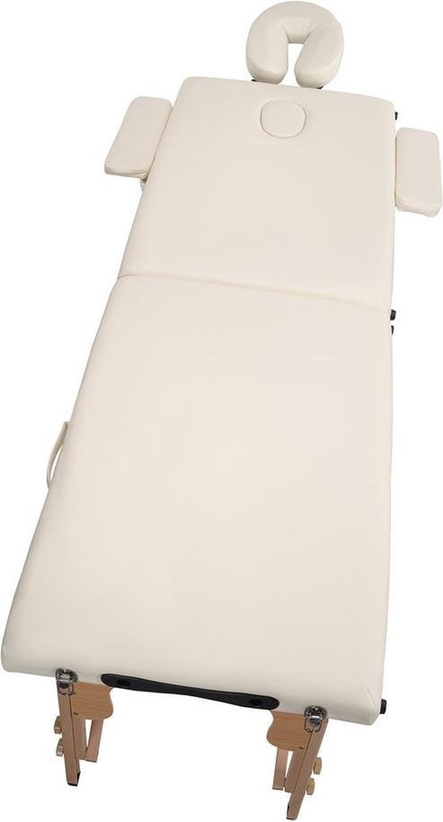 Houten massagetafel - 2 segmenten - verstelbaar - crème ECO-leer - 216 cm lang